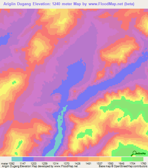 Arigiin Dugang,Mongolia Elevation Map