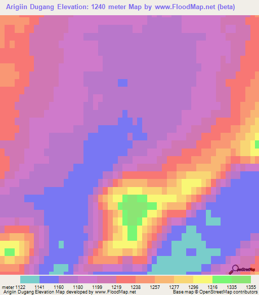 Arigiin Dugang,Mongolia Elevation Map