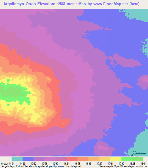 Argalintayn Ortoo,Mongolia Elevation Map