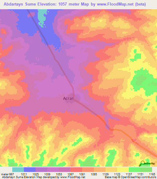 Abdartayn Sume,Mongolia Elevation Map