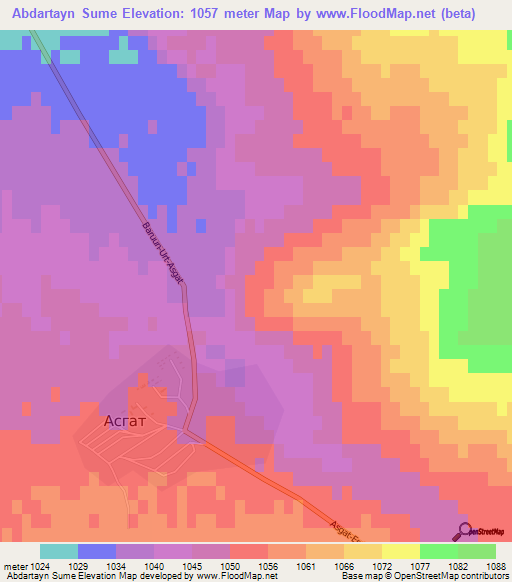 Abdartayn Sume,Mongolia Elevation Map