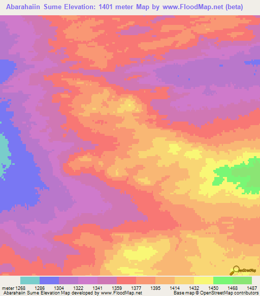 Abarahaiin Sume,Mongolia Elevation Map
