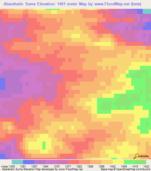 Abarahaiin Sume,Mongolia Elevation Map