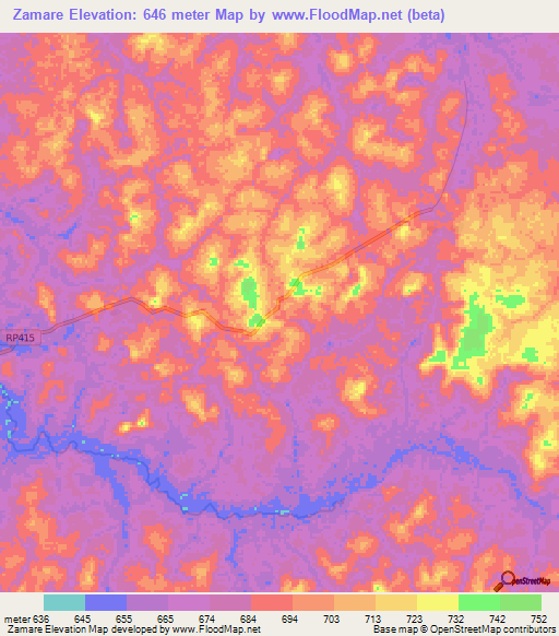 Zamare,Congo (Kinshasa) Elevation Map