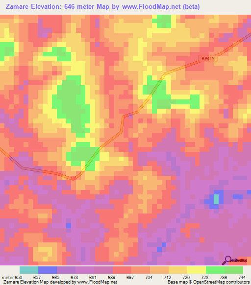 Zamare,Congo (Kinshasa) Elevation Map