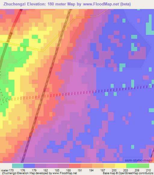 Zhuchengzi,China Elevation Map