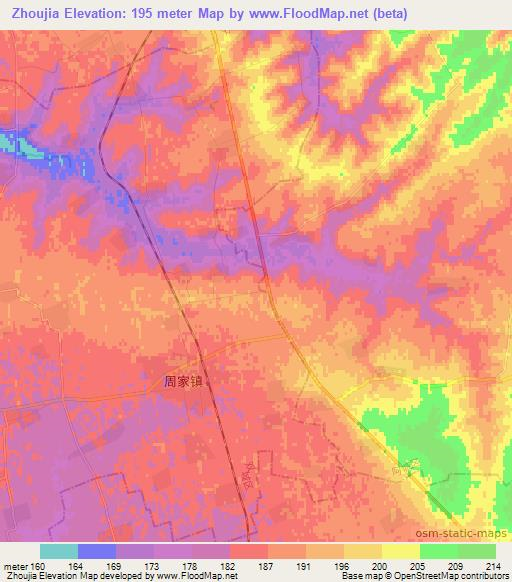 Zhoujia,China Elevation Map