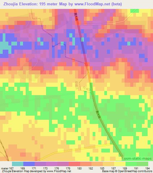 Zhoujia,China Elevation Map