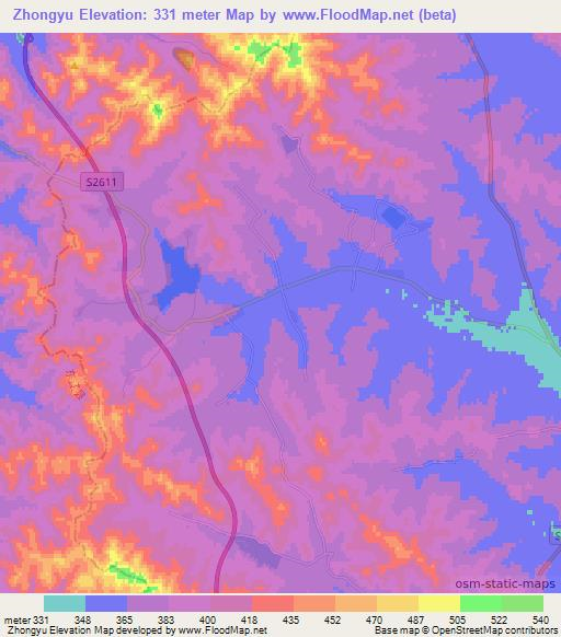 Zhongyu,China Elevation Map
