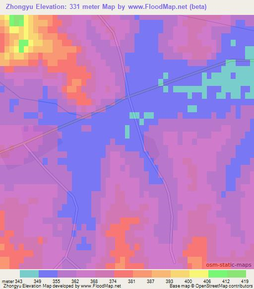 Zhongyu,China Elevation Map