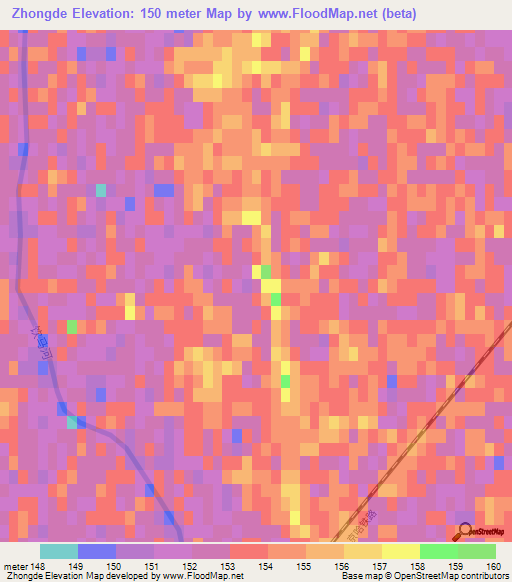 Zhongde,China Elevation Map