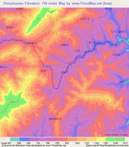 Zhenzhumen,China Elevation Map