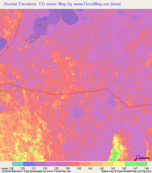Zhenlai,China Elevation Map