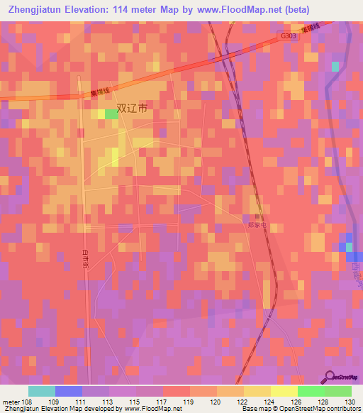 Zhengjiatun,China Elevation Map