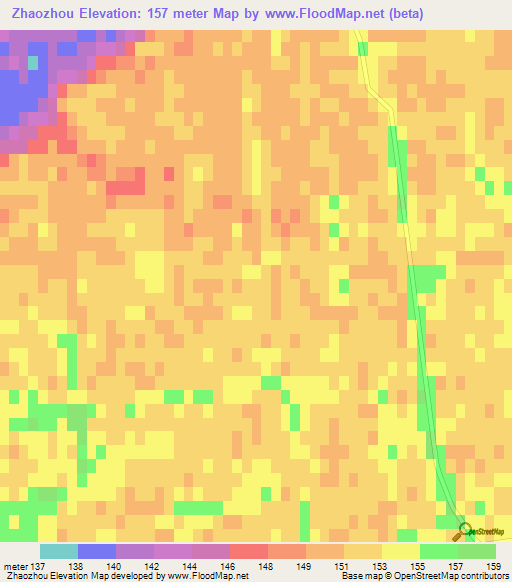 Zhaozhou,China Elevation Map
