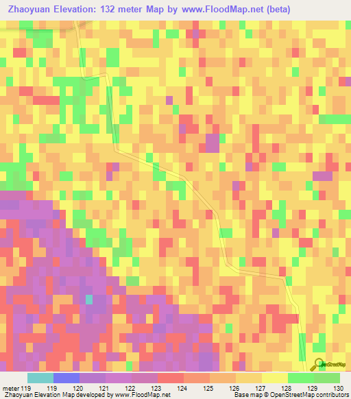 Zhaoyuan,China Elevation Map