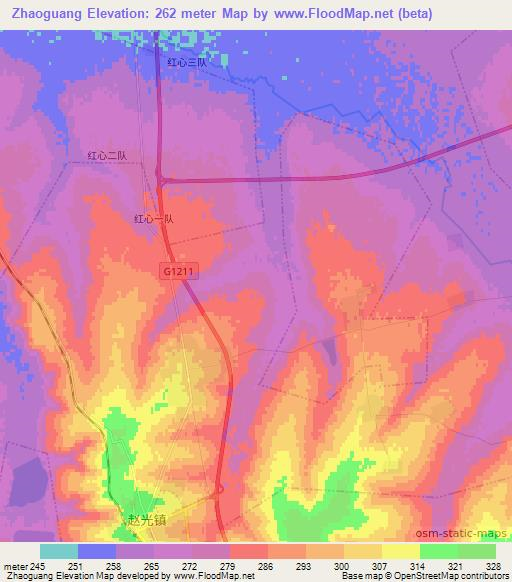 Zhaoguang,China Elevation Map