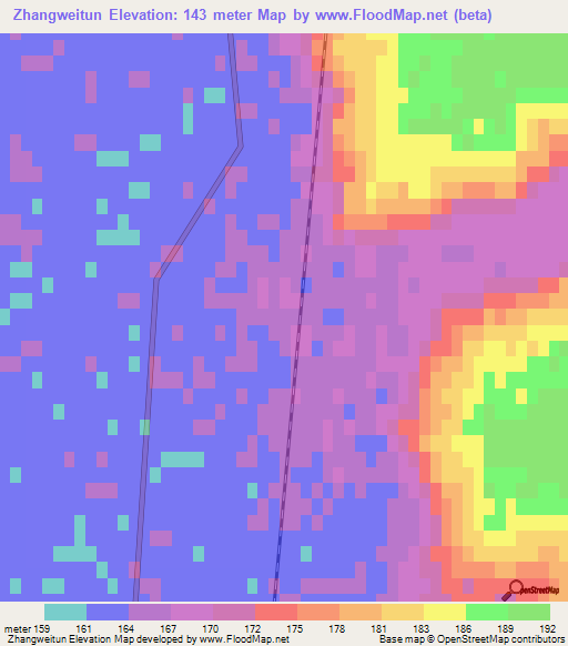 Zhangweitun,China Elevation Map