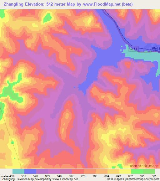Zhangling,China Elevation Map