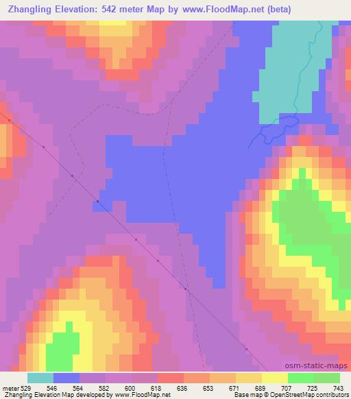 Zhangling,China Elevation Map