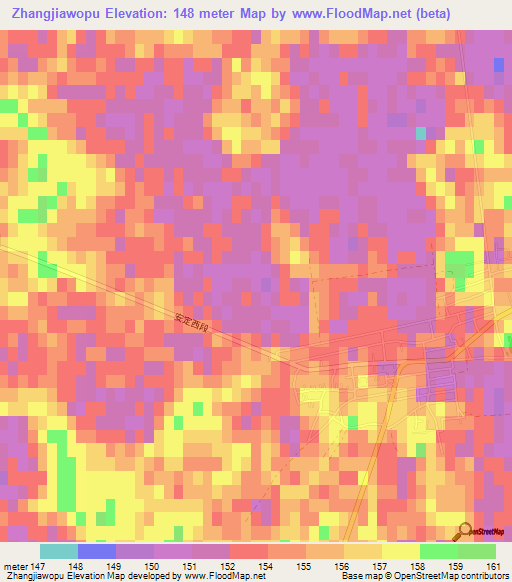 Zhangjiawopu,China Elevation Map