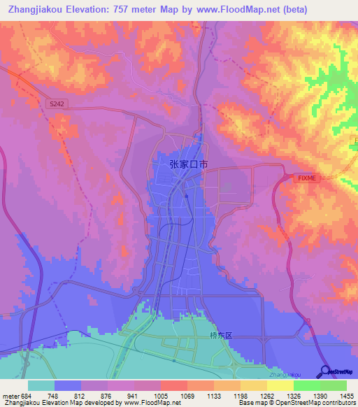 Zhangjiakou,China Elevation Map