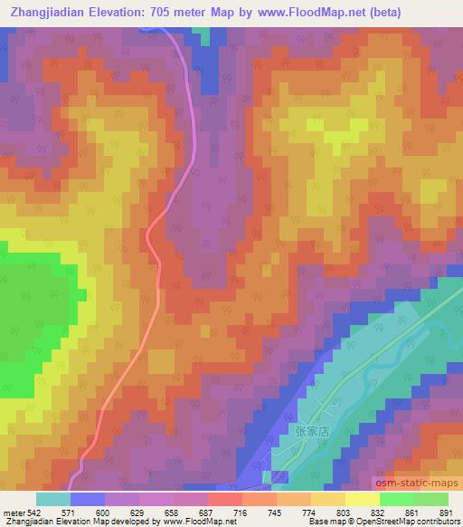 Zhangjiadian,China Elevation Map