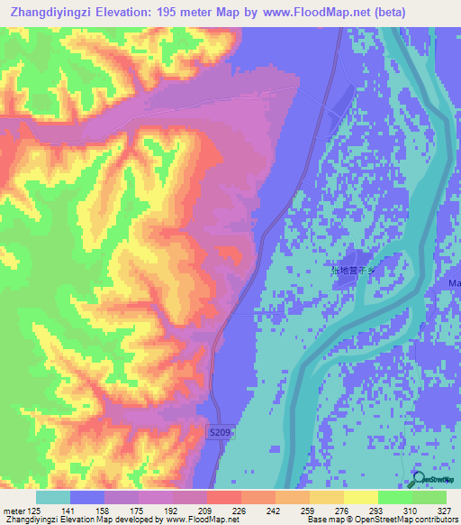 Zhangdiyingzi,China Elevation Map