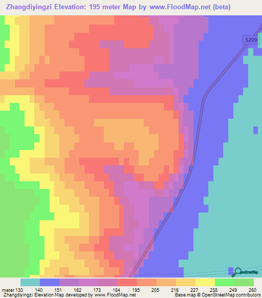 Zhangdiyingzi,China Elevation Map