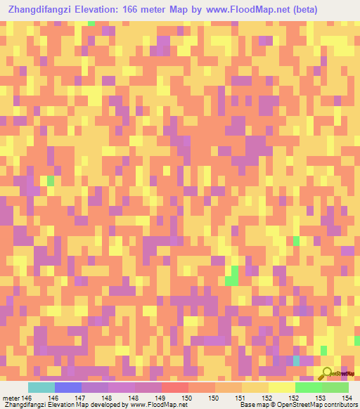 Zhangdifangzi,China Elevation Map
