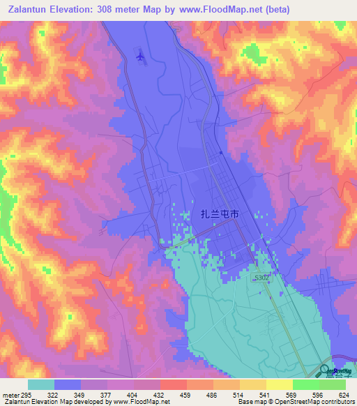 Zalantun,China Elevation Map