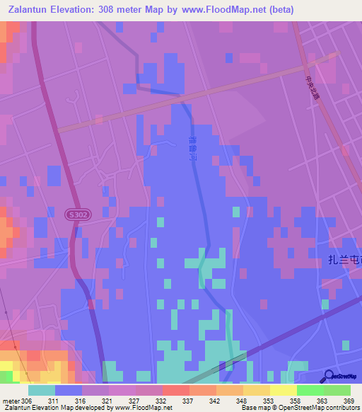 Zalantun,China Elevation Map