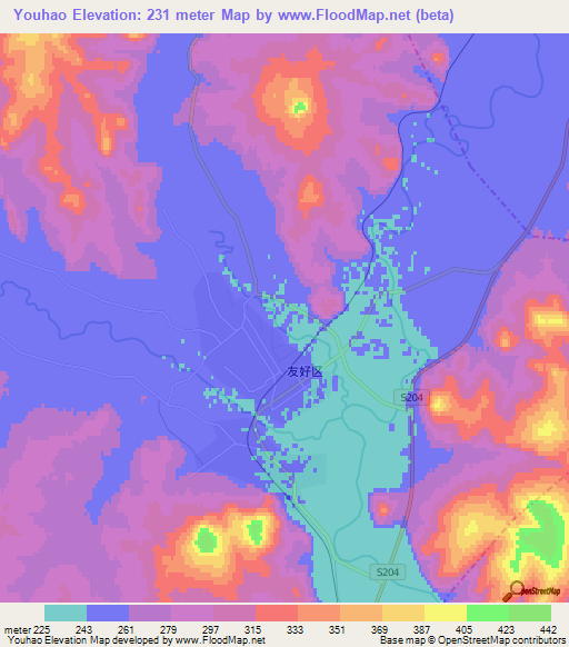 Youhao,China Elevation Map