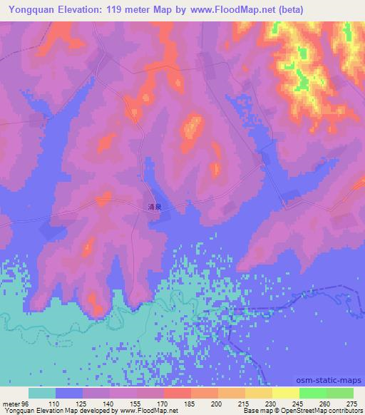 Yongquan,China Elevation Map