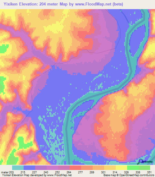 Yixiken,China Elevation Map