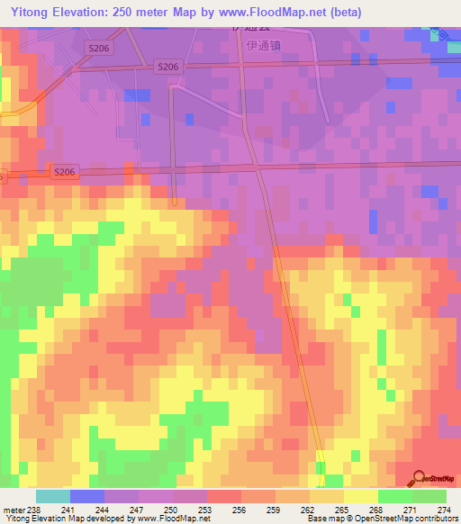 Yitong,China Elevation Map