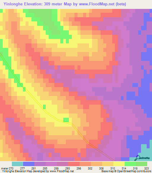 Yinlonghe,China Elevation Map