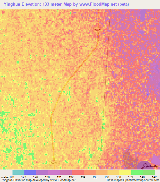 Yinghua,China Elevation Map