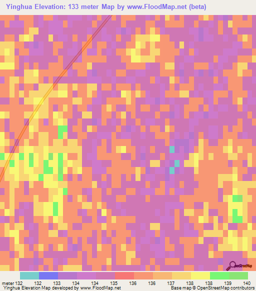 Yinghua,China Elevation Map