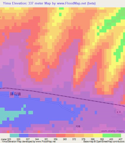 Yima,China Elevation Map