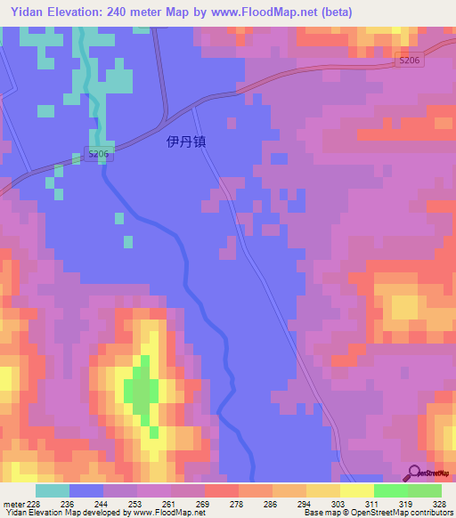 Yidan,China Elevation Map