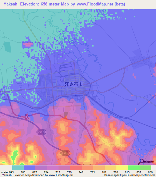 Yakeshi,China Elevation Map