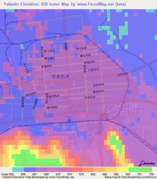 Yakeshi,China Elevation Map