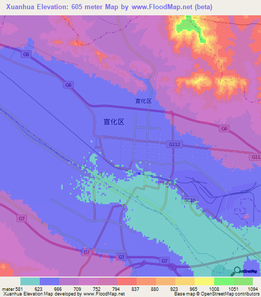Xuanhua,China Elevation Map