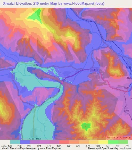 Xiwaizi,China Elevation Map