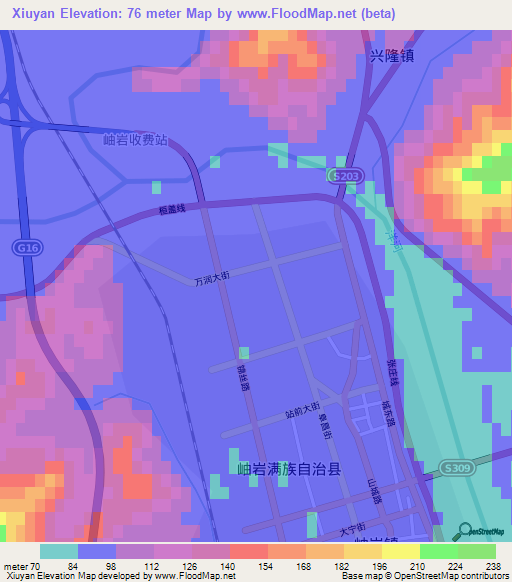 Xiuyan,China Elevation Map