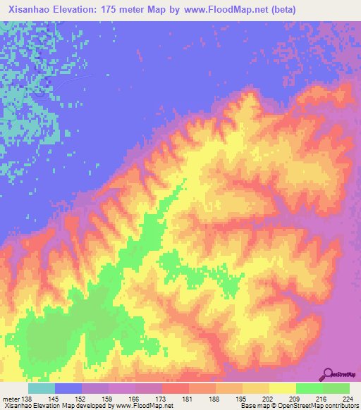 Xisanhao,China Elevation Map