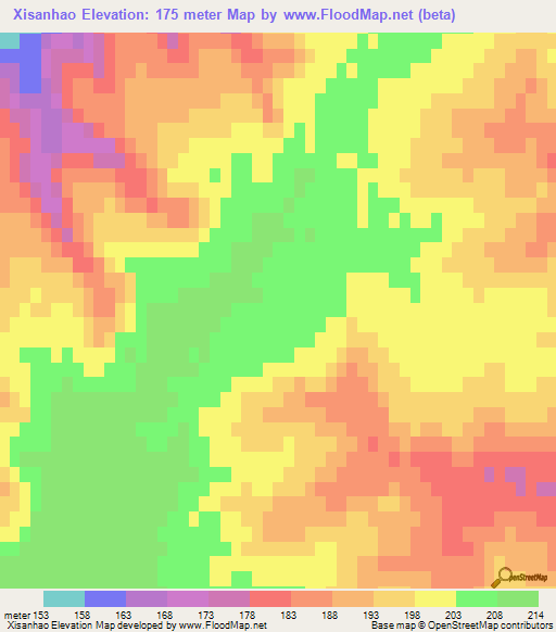 Xisanhao,China Elevation Map