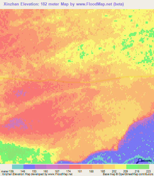 Xinzhan,China Elevation Map