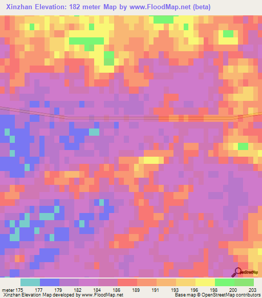 Xinzhan,China Elevation Map